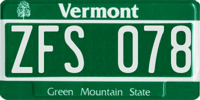VT license plate ZFS078