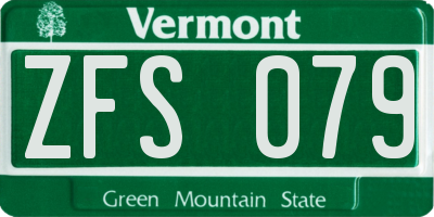 VT license plate ZFS079