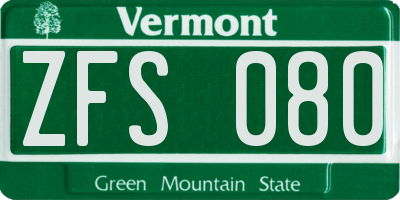 VT license plate ZFS080