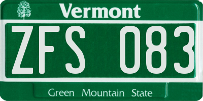 VT license plate ZFS083