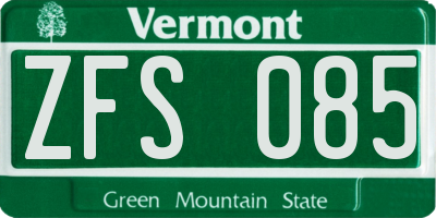 VT license plate ZFS085