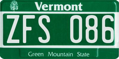 VT license plate ZFS086