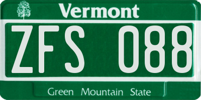VT license plate ZFS088