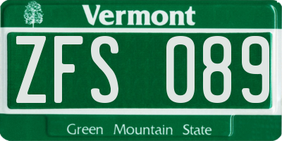 VT license plate ZFS089