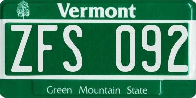 VT license plate ZFS092