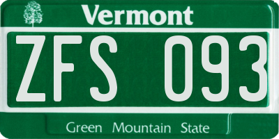 VT license plate ZFS093