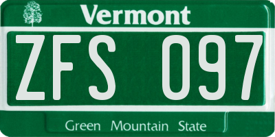VT license plate ZFS097