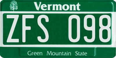 VT license plate ZFS098