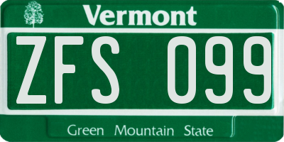 VT license plate ZFS099