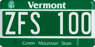 VT license plate ZFS100