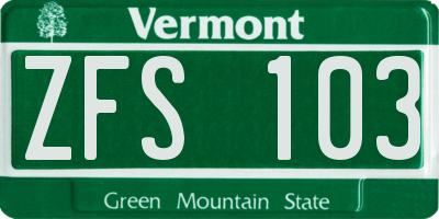 VT license plate ZFS103