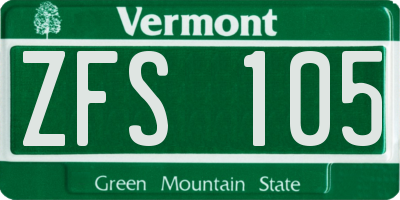VT license plate ZFS105
