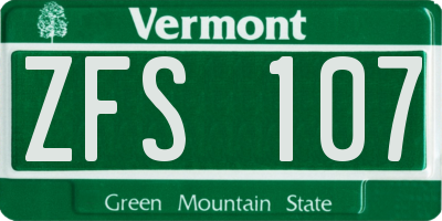 VT license plate ZFS107