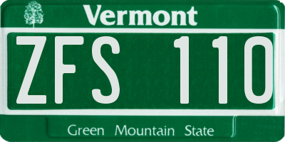 VT license plate ZFS110
