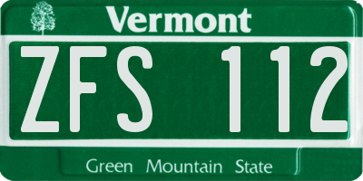 VT license plate ZFS112