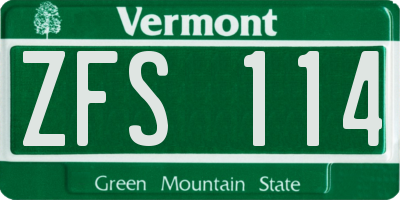 VT license plate ZFS114