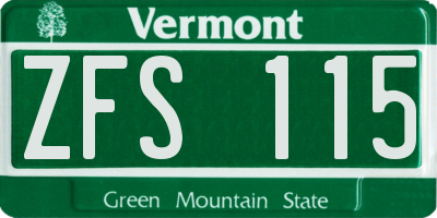 VT license plate ZFS115