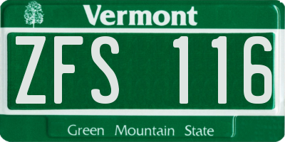 VT license plate ZFS116