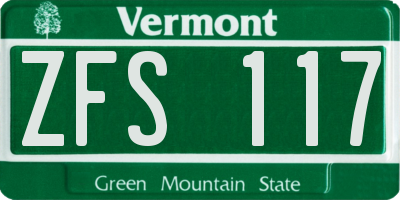 VT license plate ZFS117