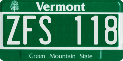 VT license plate ZFS118