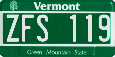VT license plate ZFS119