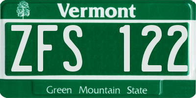 VT license plate ZFS122