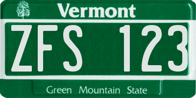 VT license plate ZFS123