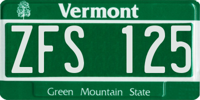 VT license plate ZFS125