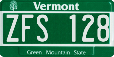 VT license plate ZFS128