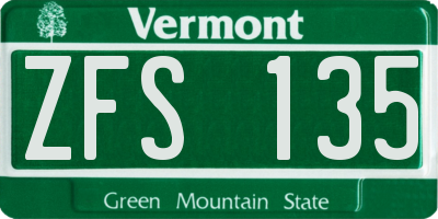 VT license plate ZFS135