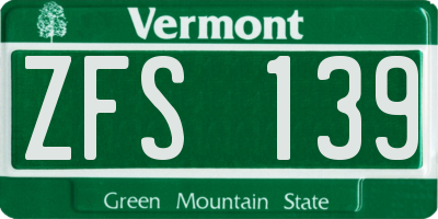 VT license plate ZFS139