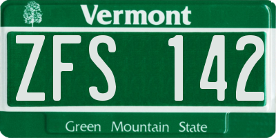 VT license plate ZFS142