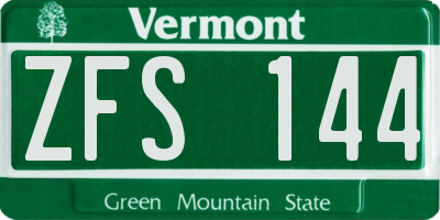 VT license plate ZFS144