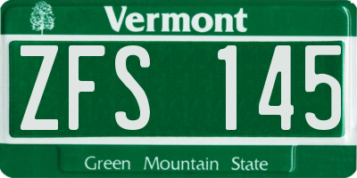 VT license plate ZFS145