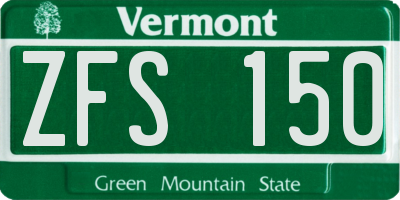 VT license plate ZFS150