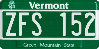 VT license plate ZFS152