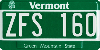 VT license plate ZFS160