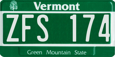 VT license plate ZFS174