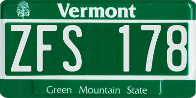 VT license plate ZFS178