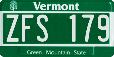 VT license plate ZFS179