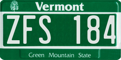 VT license plate ZFS184