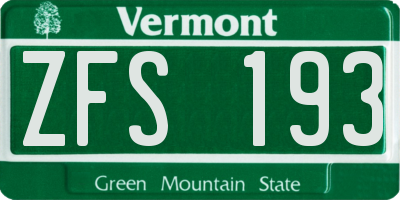 VT license plate ZFS193