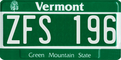 VT license plate ZFS196