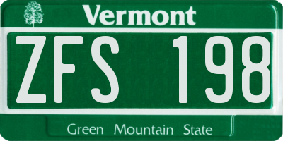 VT license plate ZFS198