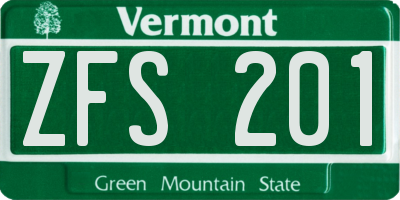 VT license plate ZFS201