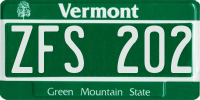 VT license plate ZFS202