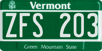 VT license plate ZFS203