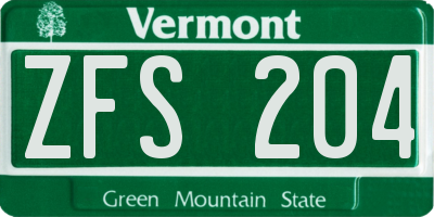 VT license plate ZFS204
