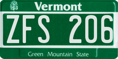 VT license plate ZFS206