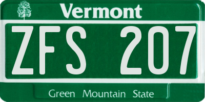 VT license plate ZFS207